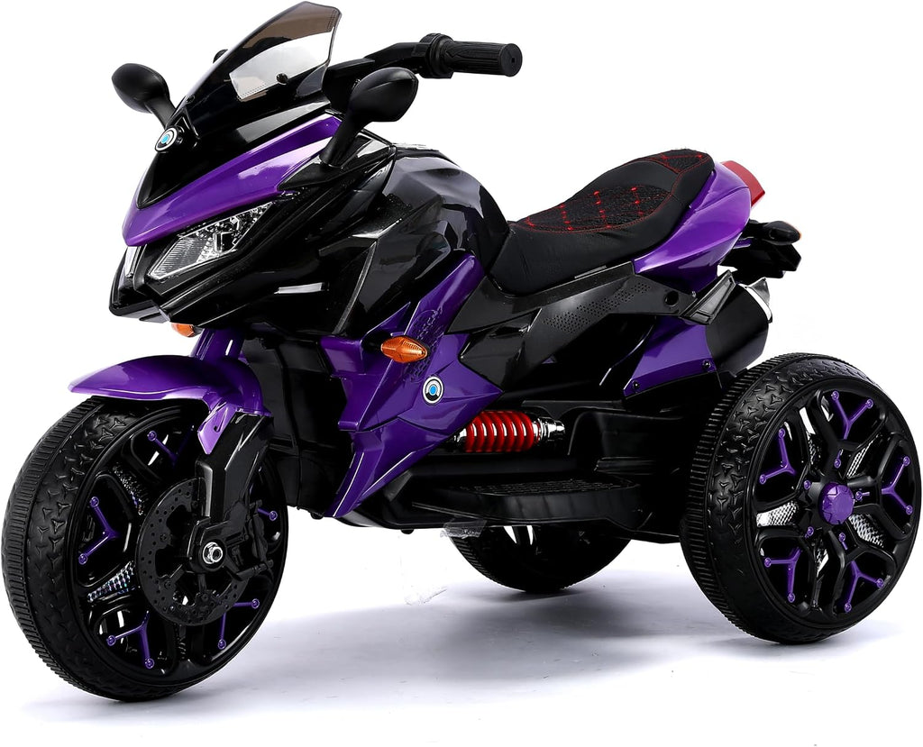 12V Kids Electric Motorcycle with Training Wheels | Plastic, PU seat, manual throttle, foot brake, USB, MP3, phone link, light-up wheels, ages 3-6, 45.3 W x 23.2 D x 28.7 H in
