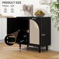 vistavie Rattan Buffet 2 Door Cabinet with Storage, Sideboard Storage Cabinet with Solid Pine Legs, Accent Wood Cabinet for Bathroom, Dining Room, Kitchen (Black)