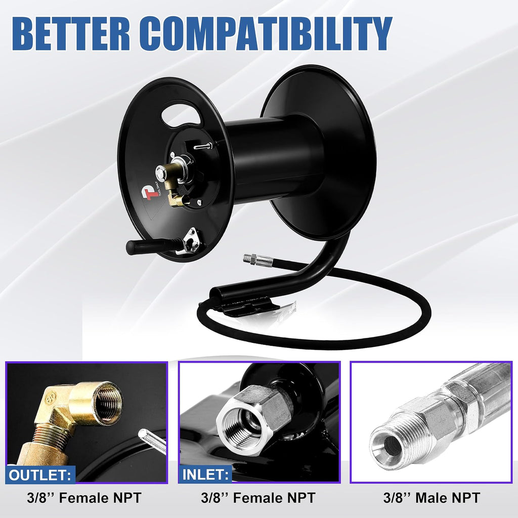 Tool Daily Pressure Washer Hose Reel 200 FT, Heavy Duty Steel Hose Reel for Power Washer, 3/8' Hose Reel Hand Crank, 4000 PSI