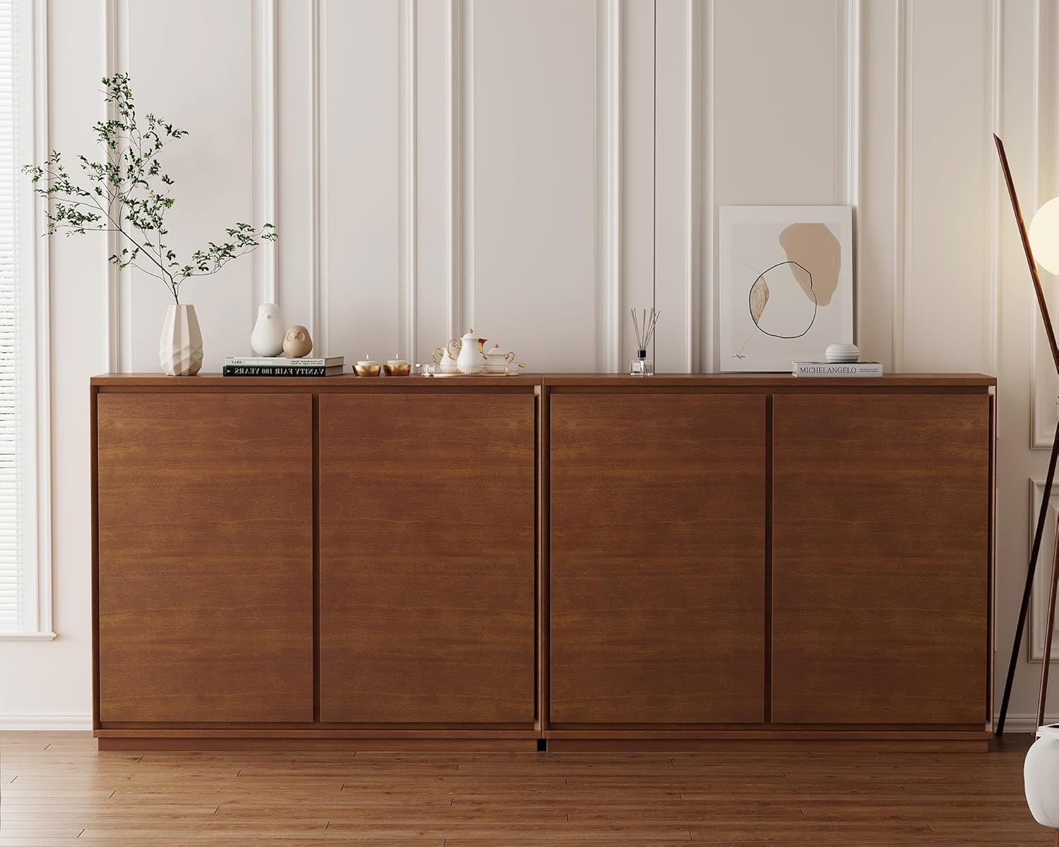 LKTART 39' Narrow Sideboard Buffet Cabinet,Thin Entryway Storage Cabinet | Walnut Wood Small Sideboard Storage Cabinet;Mid Century Modern Thin Entryway Cabinet for Living Room,Hallway,Small Space