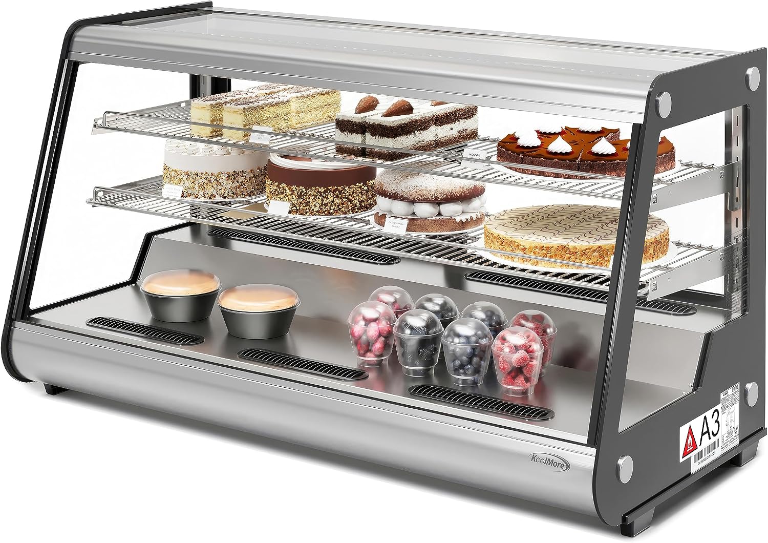 KoolMore 48 in. Refrigerated Bakery Display Case with Clear Glass Front, Sliding Rear Doors, LED Lighting, Adjustable Temperature, and Dual Shelving in Stainless-Steel, 7 cu. ft. (CDC-7C-SS)