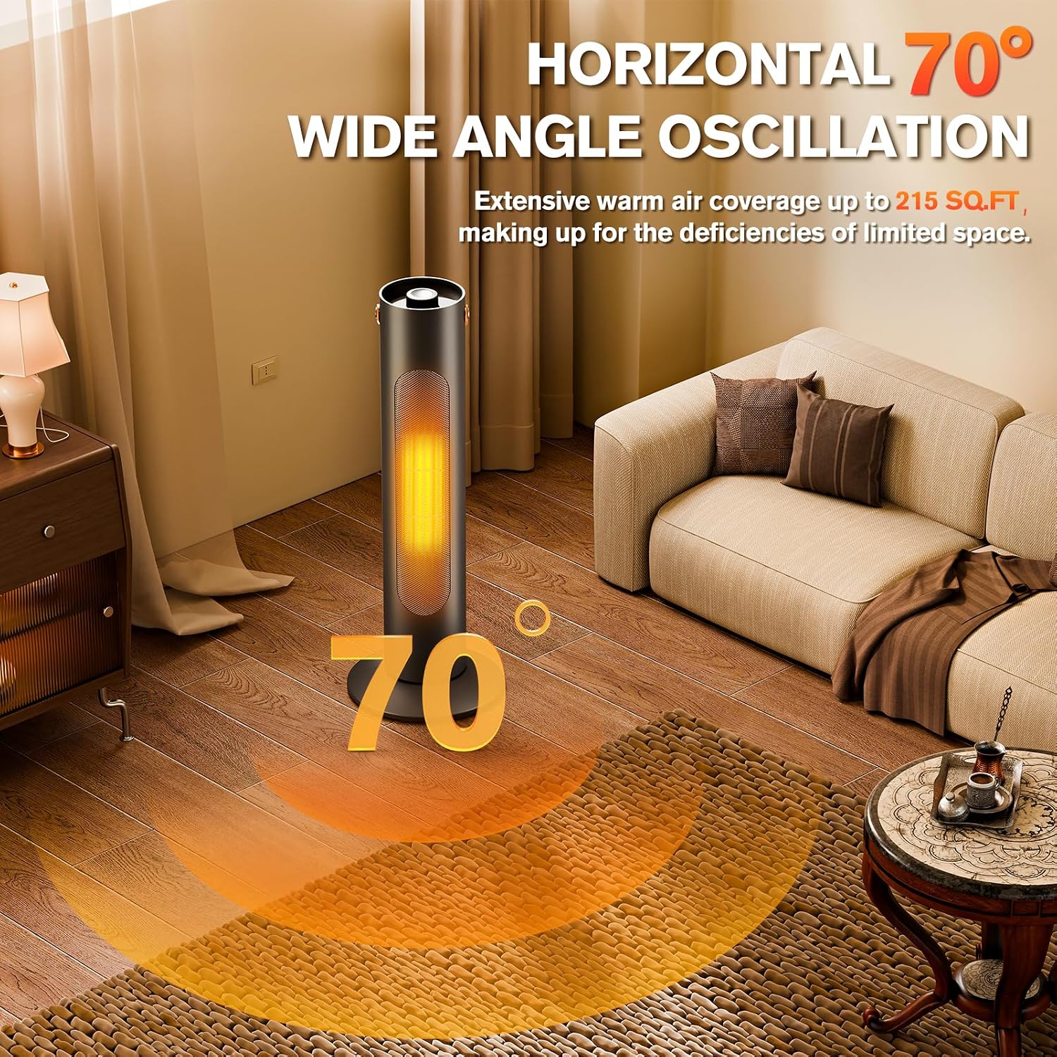 2-IN-1 Tower Heater And Fan Combo, 25' Electric Space Heaters For Indoor Use, 70°Oscillating, 2S Instant Heating, 1500W, 3 Heating & Fan Modes,Electric Portable Heater For BedroomOfficeHome, Black