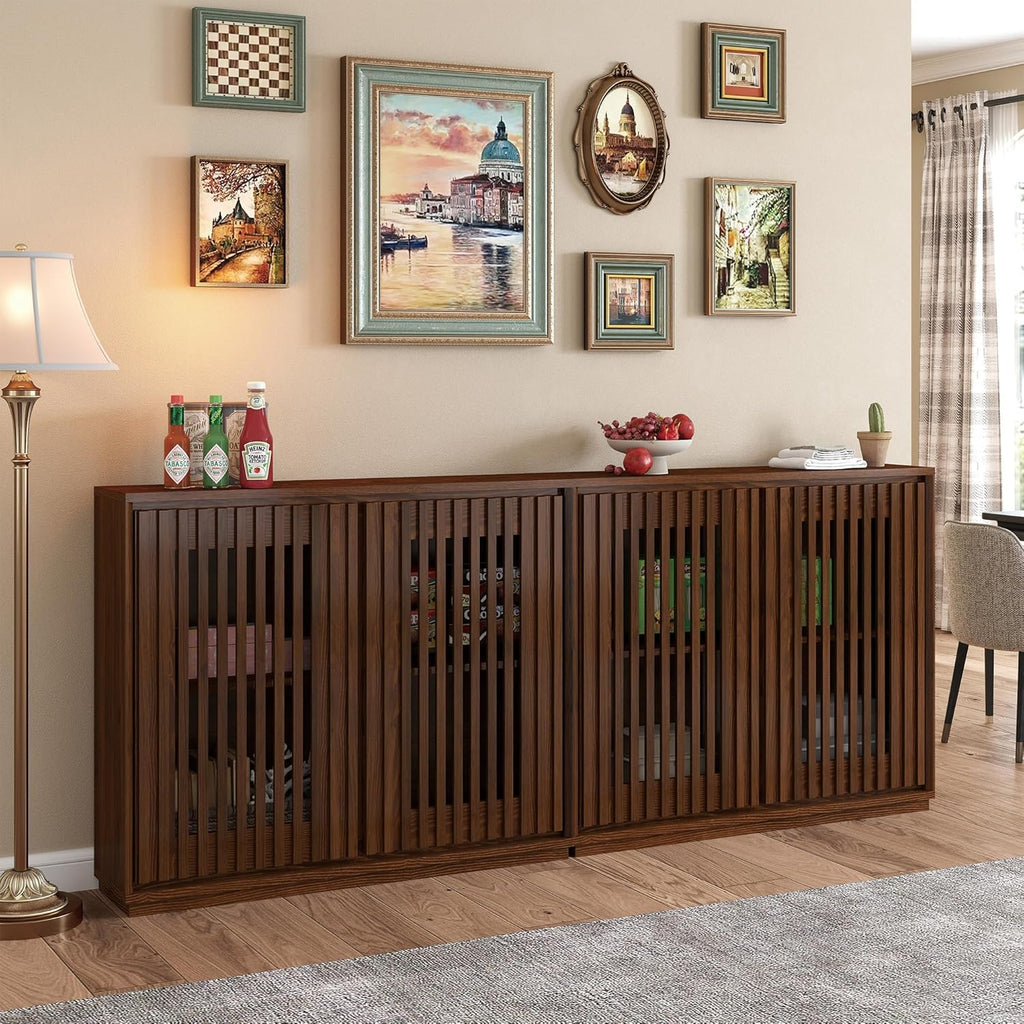 LKTART 39' Walnut Narrow Sideboard Buffet Storage Cabinet for Entryway | Walnut Wood Small Sideboard Storage Cabinet;Mid Century Modern Thin Entryway Cabinet for Living Room,Hallway,Small Space