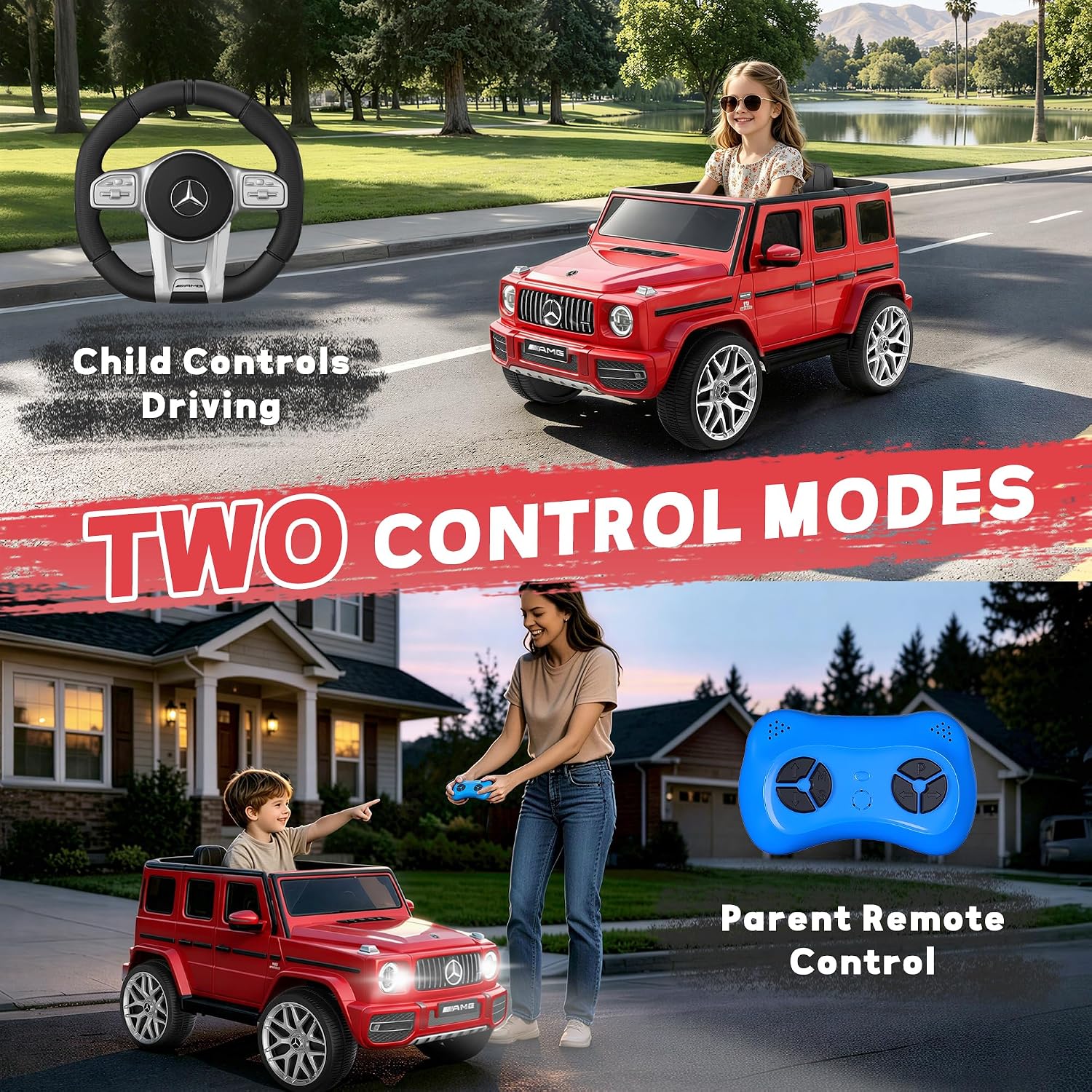 Licensed Mercedes Benz G63 Kids Electric Car, 12V G Wagon Ride on Car w/Safety High Window, Remote Control, 3 Speeds, Music Player, Horn & LED Lights for Toddlers (Red)