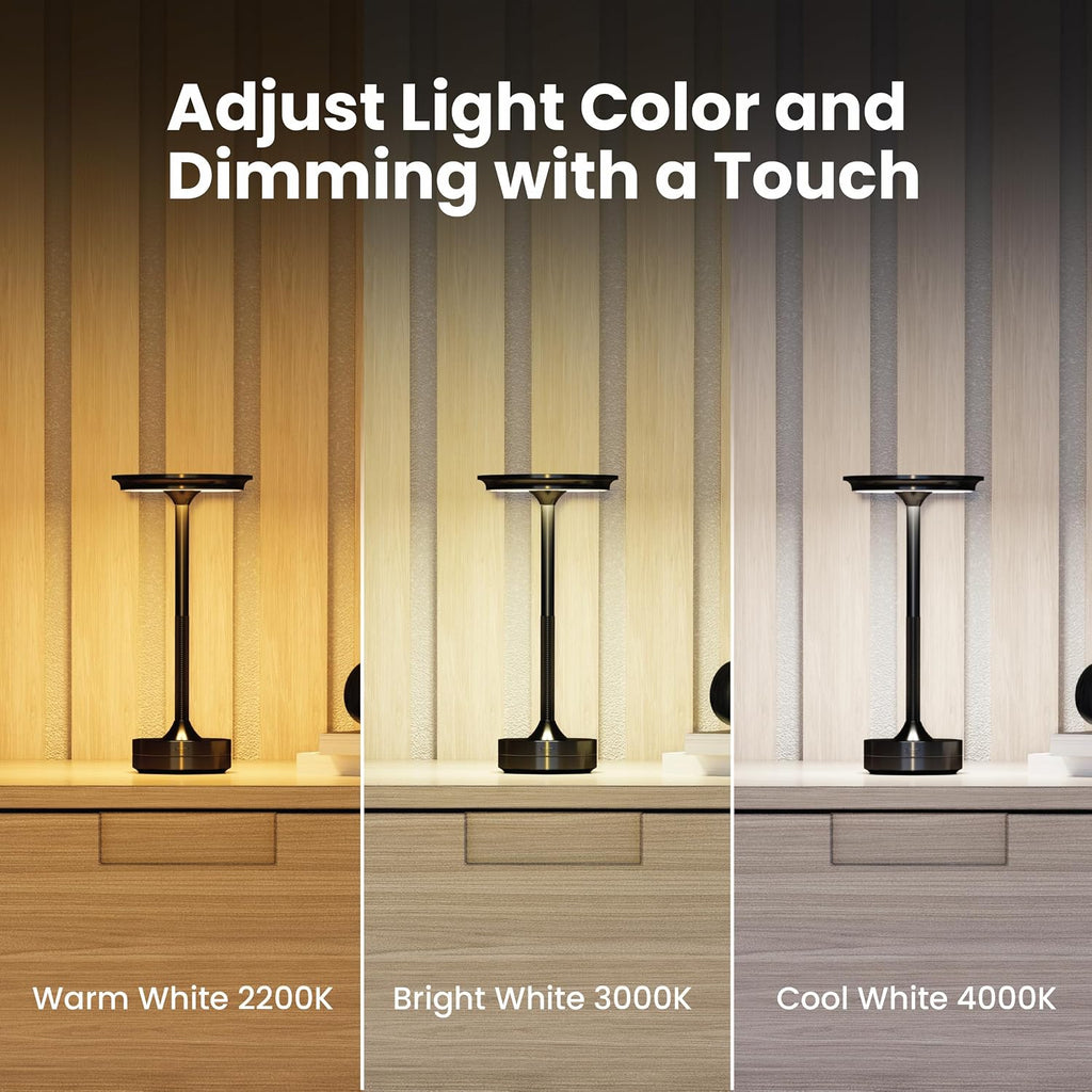 Feit Electric Tabletop Lamp, Touch-Activated, 3-Way Dimmable, 100 Lumens, 3 Watts, Potable & Rechargeable for Indoor/Outdoor Use, 50,000-Hour Lifetime, TABLE/3CCT/BK/BAT/4, 4 Pack