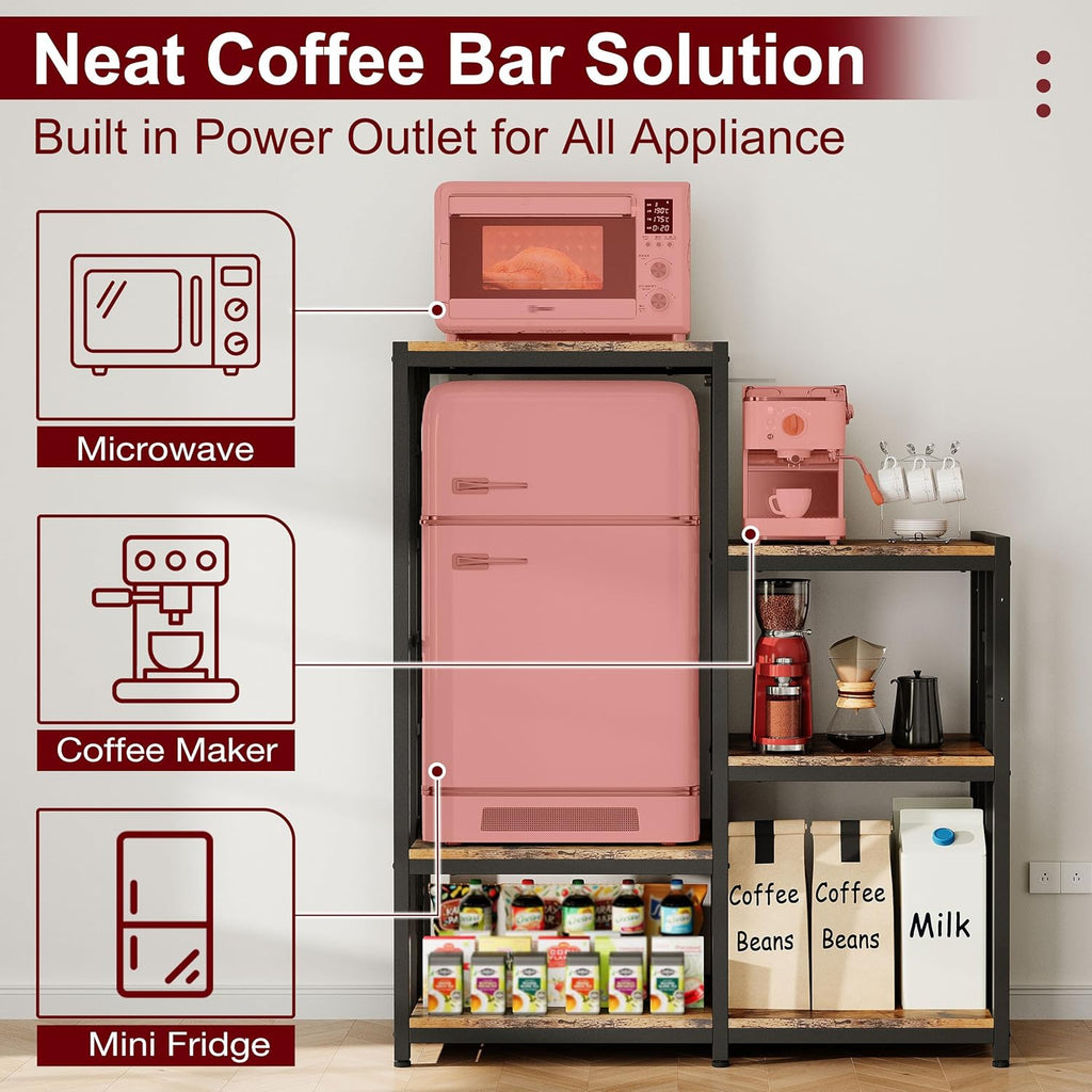 Mini Fridge Stand Coffee Bar Cabinet Station With Small Refrigerator Insert Storage Space, Shelf Organizer For Dorm Microwave To Sit On, Baker Rack for Office, Big Table To Go Over Hide Minifridge