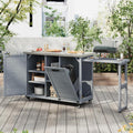 LUMISOL Outdoor Grill Cart with Stainless Steel Top, Movable Outdoor Kitchen Island with Foldable Grill Table, Rolling Kitchen Cart with Trash Can Storage, Outdoor Prep Table for Parties, Grey Blue
