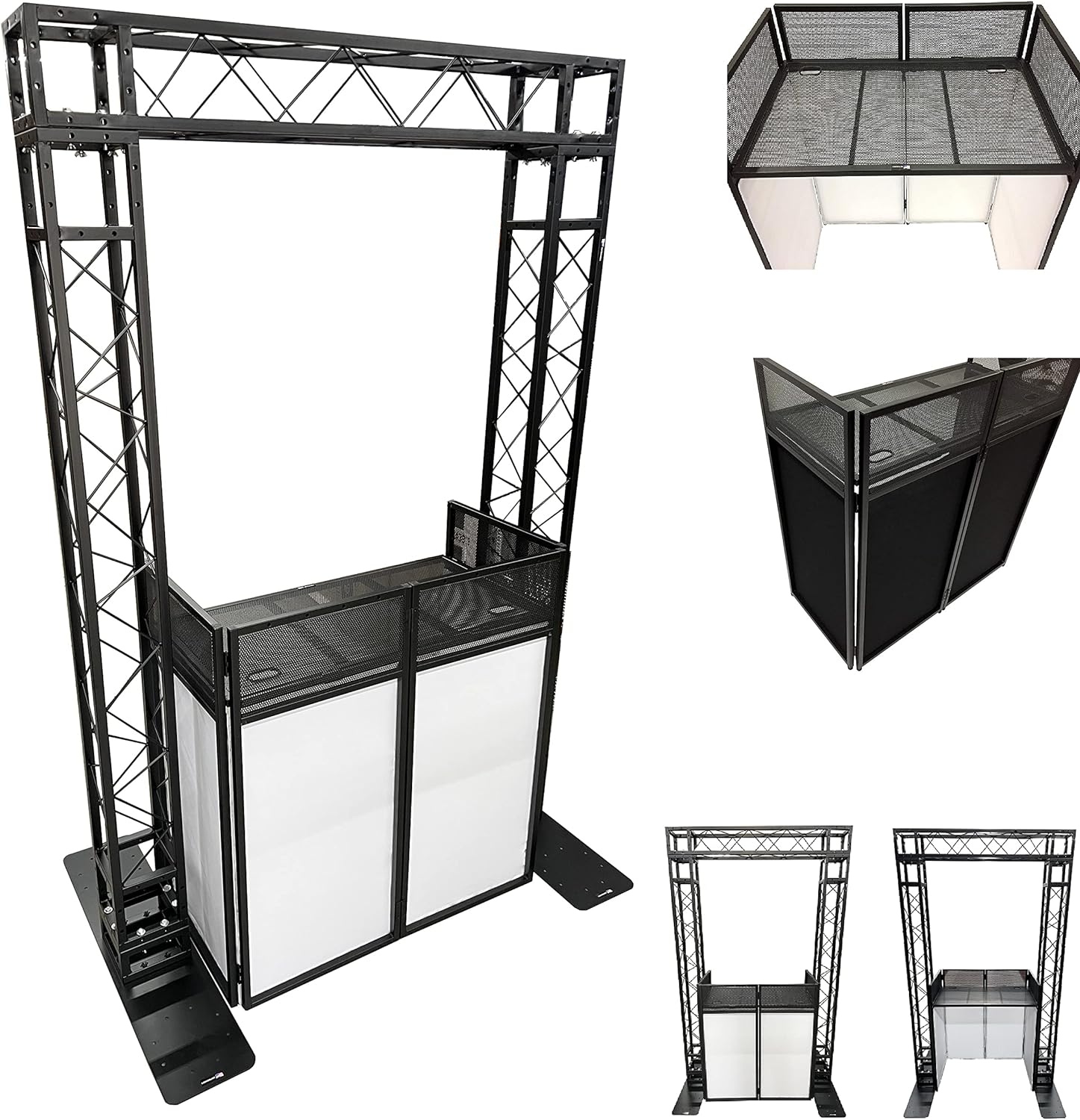 Black Arch Truss Combo Kit 7.6 ft. Height 5 ft. Width+DJ Facade W/40'x20' table Heavy-Duty Truss and B/W DJ Facade All-In-One Combo Kit