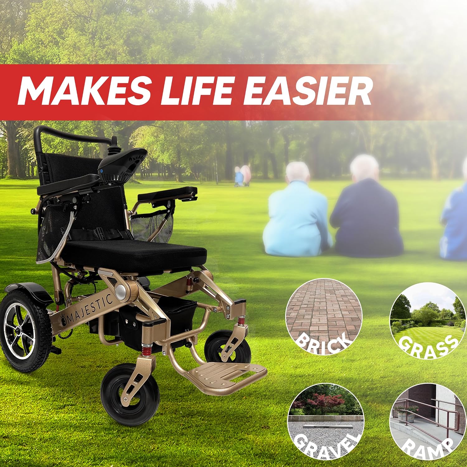 Electric Wheelchairs for Adults, 350 lbs Capacity, Up to 13 Miles Range, Lightweight Wheelchair for Seniors,Remote Controlled Wheel Chair, All Terrain, Airline and Cruise Approved, IQ-7000 by Majestic