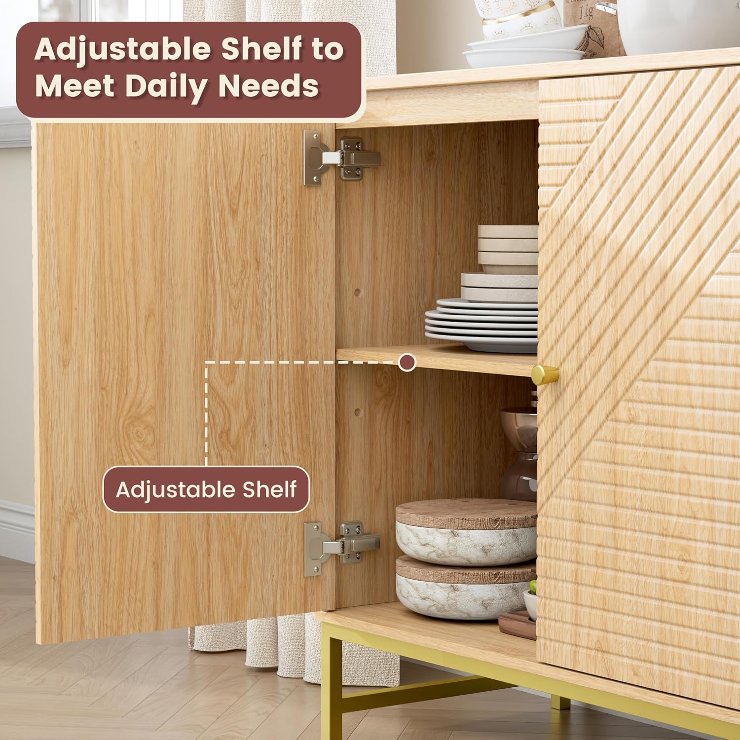 Storage Cabinet with Doors and Adjustable Shelf, Sideboard Buffet Cabinet with Storage, Console Table & Credenza for Living Room, Kitchen, Dining Room
