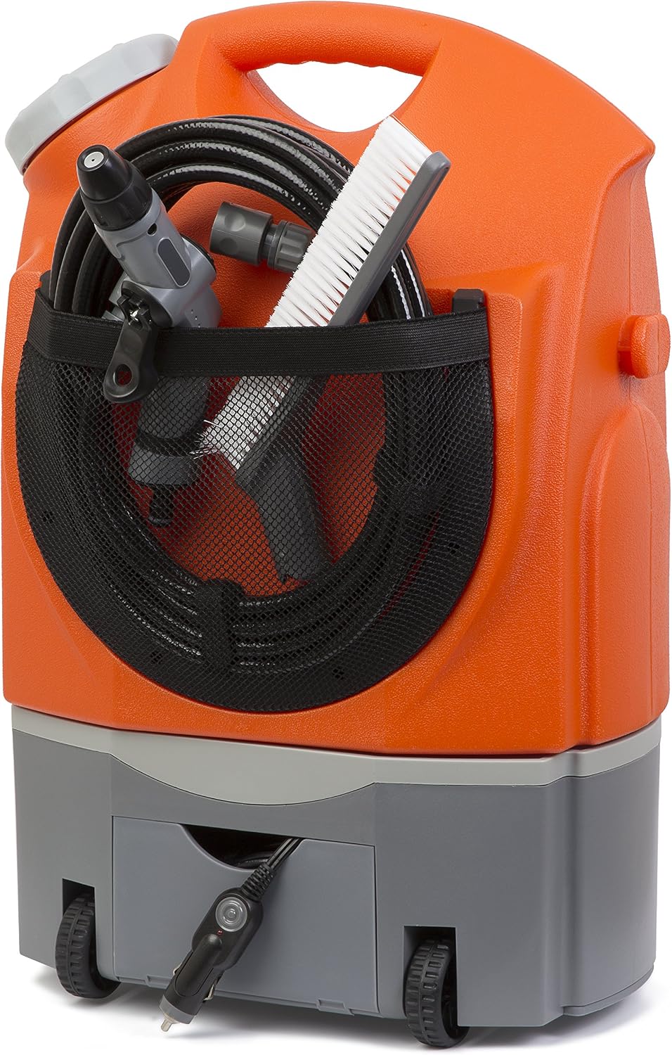 Ivation Multipurpose Portable Spray Washer w/Water Tank - Runs on Built-in Rechargeable Battery, Home Plug and 12v Car Plug - Integrated Roller Wheels