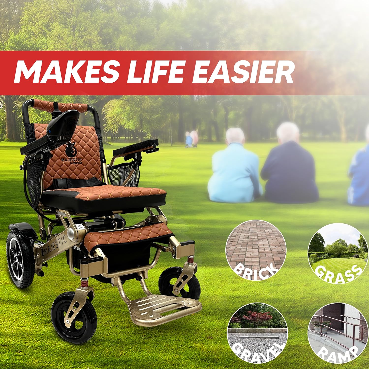 Electric Wheelchairs for Adults, 350 lbs Capacity, Up to 13 Miles Range, Lightweight Wheelchair for Seniors,Remote Controlled Wheel Chair, All Terrain, Airline and Cruise Approved, IQ-7000 by Majestic