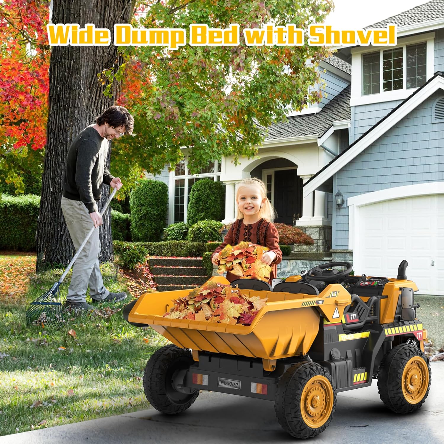 ANPABO Ride on Dump Truck, Ride on Car with Remote Control, Electric Dump Bed and Extra Shovel, Ride on Construction Vehicle with Music Player, Key Start for Safety, Ideal Gift for Kids