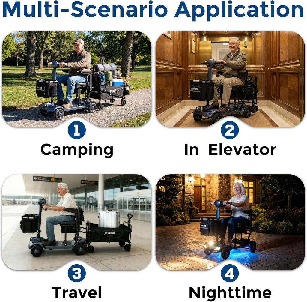 MIHAYO Lightweight 4-Wheel Mobility Scooter for Seniors and Adults, Airline Approved 24 Miles Range Electric Scooter with 280 lbs Capacity, 350W Motor and 112L Storage Wagon, Slate Blue