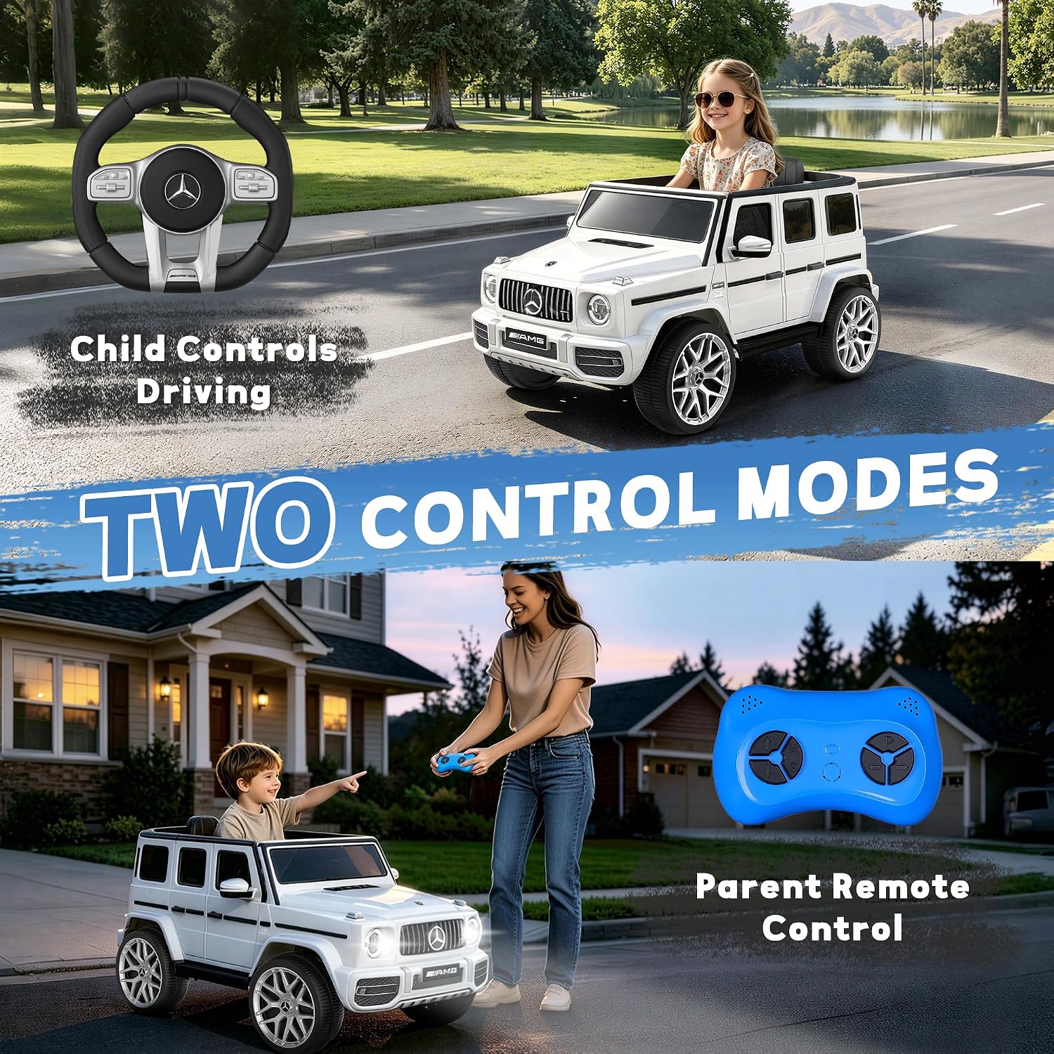 Licensed Mercedes Benz G63 Kids Electric Car, 12V G Wagon Ride on Car w/Safety High Window, Remote Control, 3 Speeds, Music Player, Horn & LED Lights for Toddlers (White)