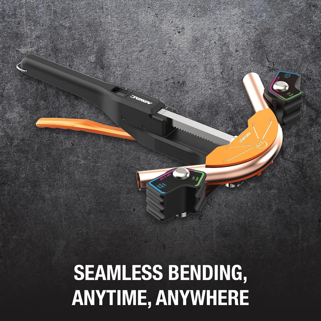 NAVAC NTB7L Power Tubing Bender for Soft Copper Tubing - Battery-Operated - One-Button Operation - Quick Connect Mandrel - Easy-Release Baffle - 7-in-1 Tubing Size Selector