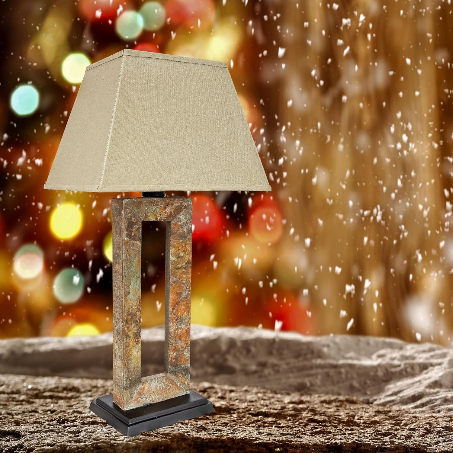 Sunnydaze 31' Slate Outdoor Side Table Lamp with Glass Bulb Protector for Ambient Lighting - Rectangular Modern Lamp for Bedroom, Living Room, or Patio Table Top