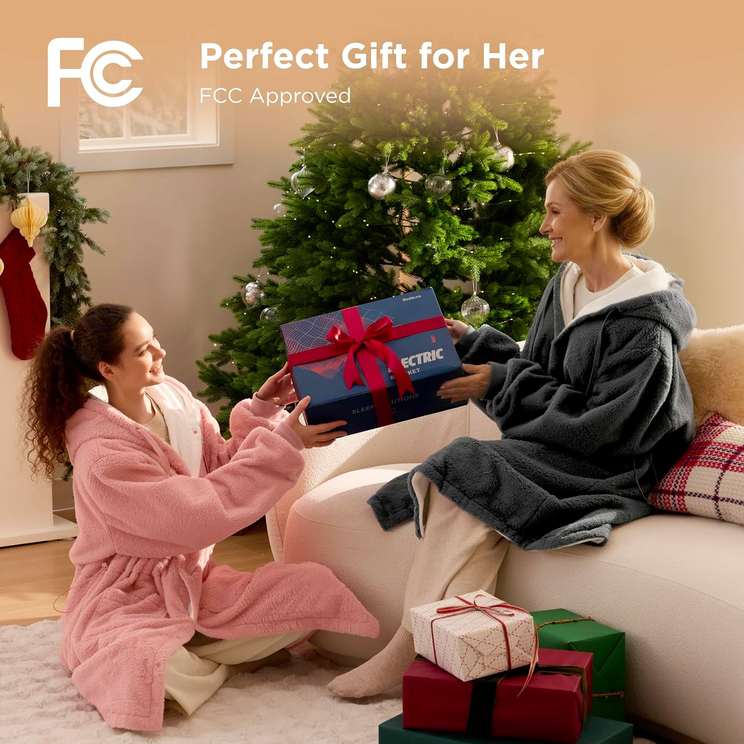Bedsure Portable Heated Wearable Blanket Hoodie - Faux Cashmere Electric Blanket with 20000mAh Battery Pack, Cordless USB Heated Throw, Winter Gifts for Women, 4 Heat Levels & 4 Timers, 22'x43', Grey