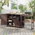 LUMISOL Outdoor Kitchen Island with Foldable Grill Table, Movable Prep Table with Stainless Steel Top, Rolling Kitchen Cart with Trash Can Storage, Outdoor Grill Cart for Parties, Dark Brown