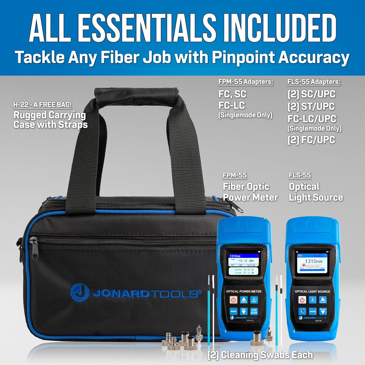 Jonard Tools FPL-5555 Fiber Power Meter (-50 to +26 dBm) w/Data Storage & SM/MM Optical Light Source Kit (2025 Model)