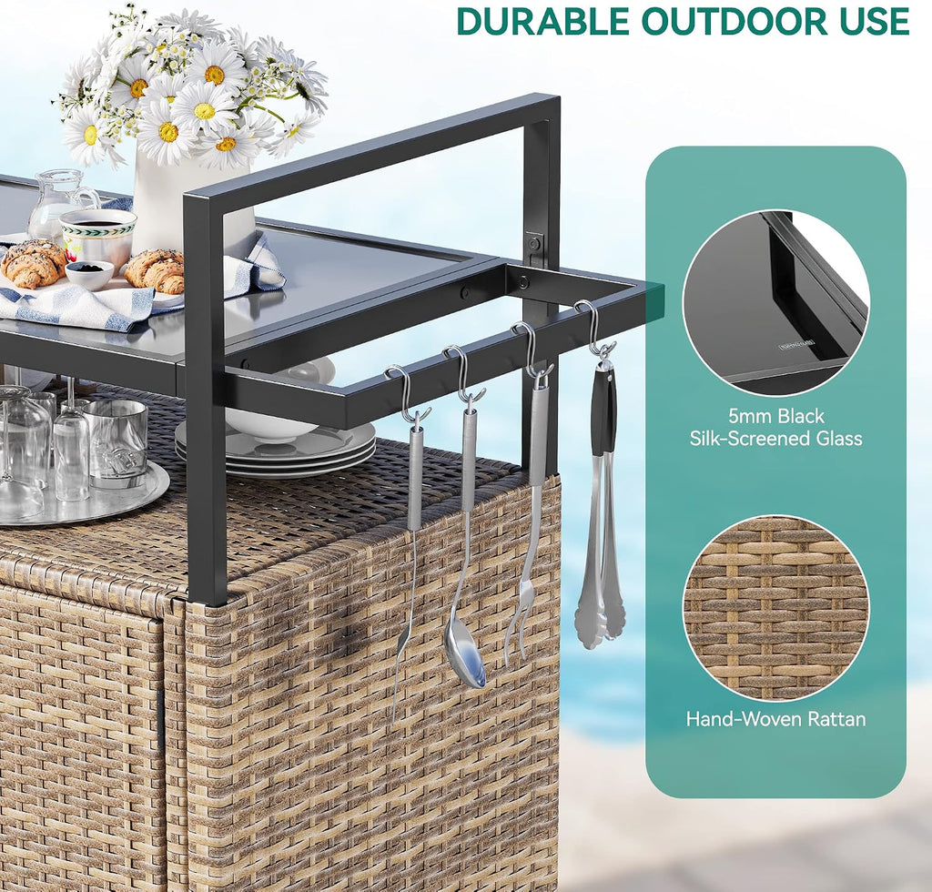 YITAHOME Large Outdoor Kitchen Cart & Bar Table Bundle with Suncast 33 Gallon Hideaway Trash Can for Patio