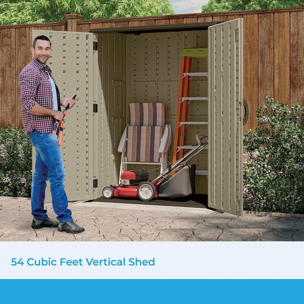 Suncast 54 Cubic Feet Vertical Storage Shed with Durable Plastic Construction & COMFEE' Countertop Dishwasher, Energy Star Portable Dishwasher, 6 Place Settings