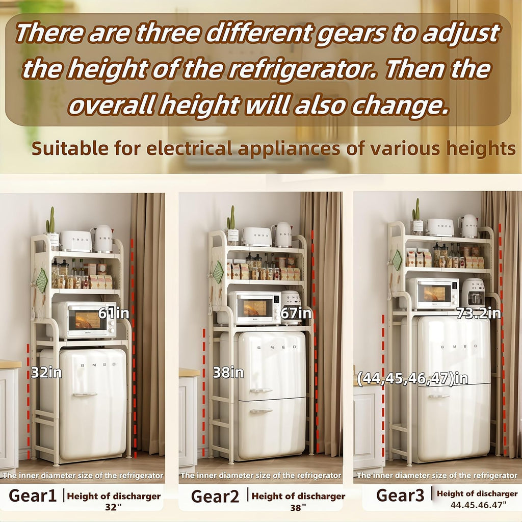 Dorm Microwave Storage mini Fridge Rack, can be Placed Above the White mini Fridge Shelf, The Height and Length are Adjustable, Suitable for Various Sizes of refrigerators (White)
