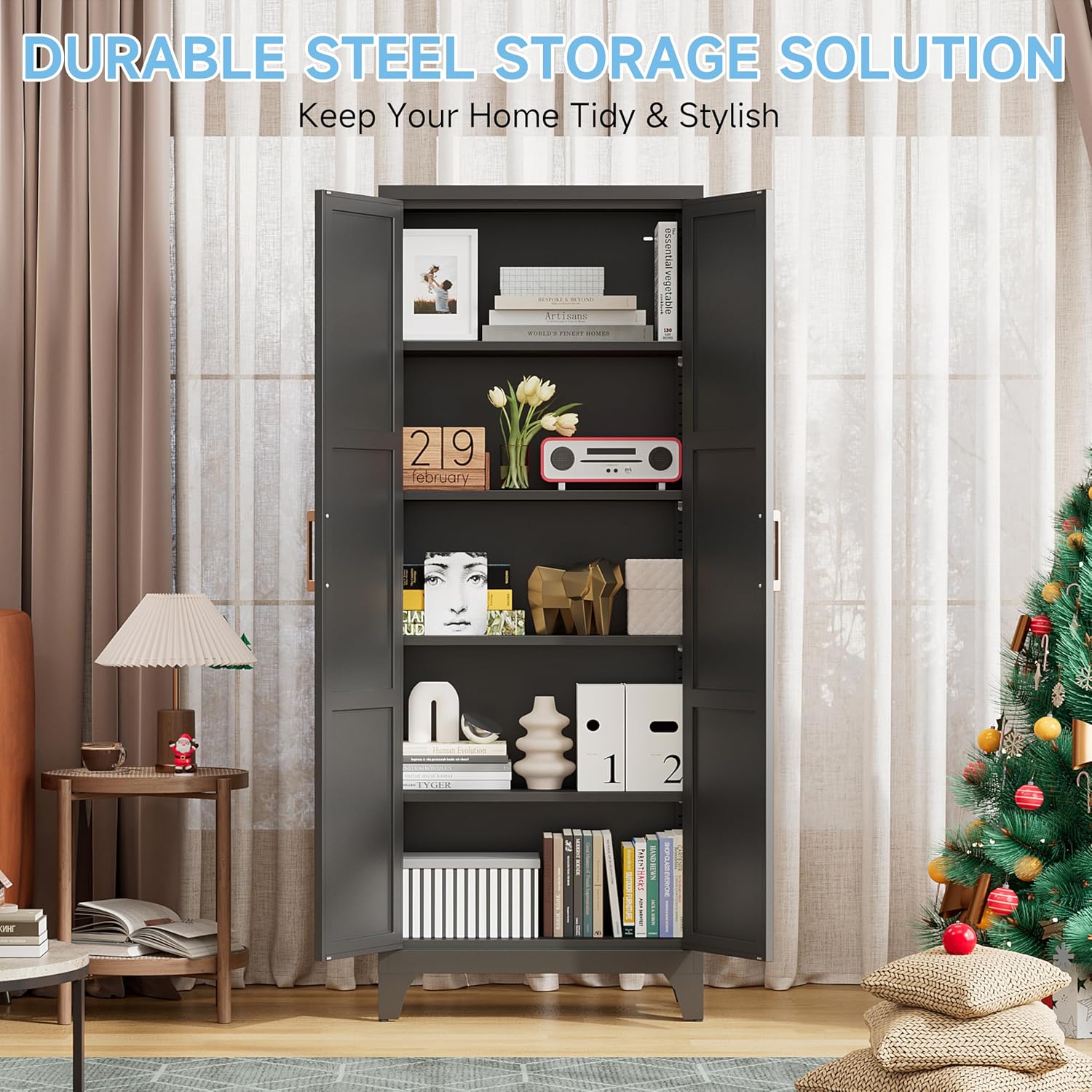 Pantry Cabinets for Kitchen,70.8' Tall Storage Cabinets,Metal Pantry Storage Cabinet with 2 Doors and 4 Adjustable Shelves for Kitchen/Black