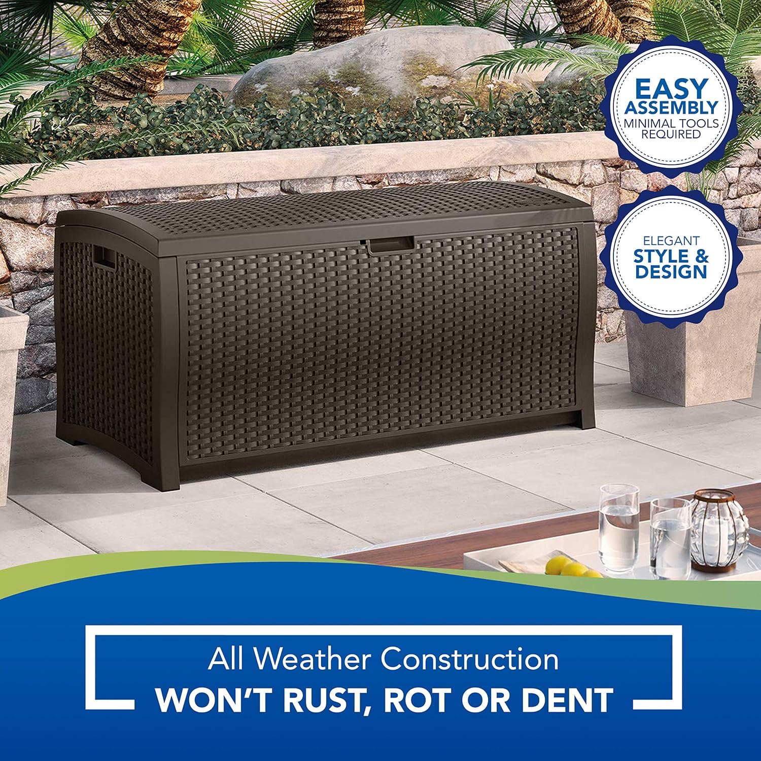 Suncast Resin Wicker 99 Gallon and 22 Gallon Storage Containers Bundle | 2-Piece Set