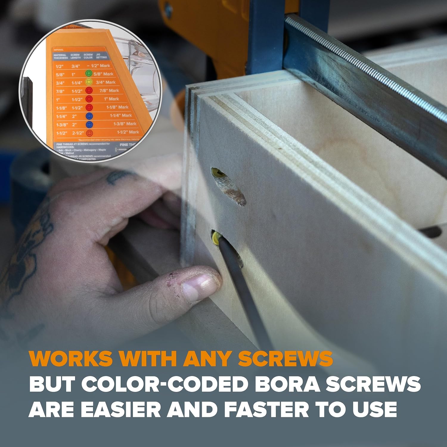 BORA Automatic Pocket Hole Jig with 350 pc Pocket Hole Screw Set, Auto Adjusting Drill Guide, Pocket Hole Jig Kit for Woodworking - For Materials 1/2' to 1-1/2' Thick, Power Tool Accessory Jigs