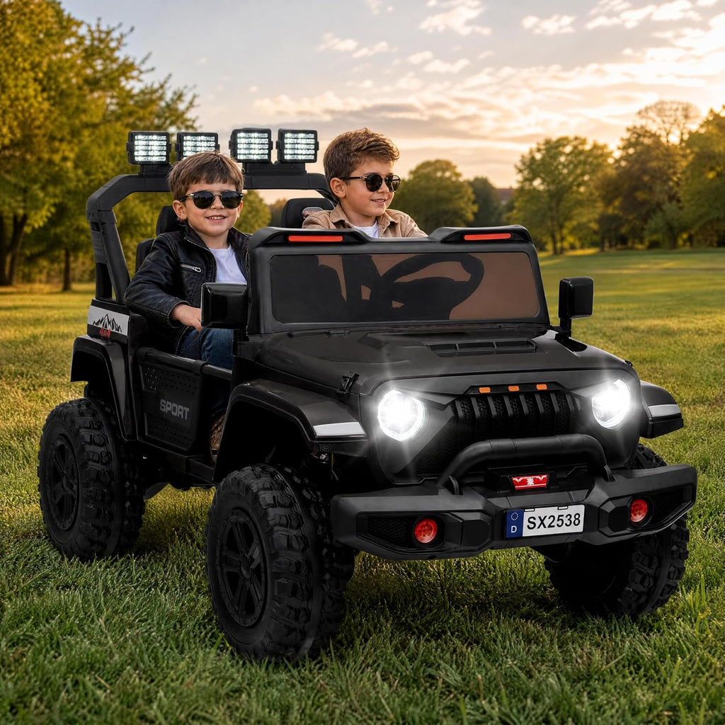 GarveeLife 24V Ride on Toys, 2 Seater Kids Ride on Truck Car, Parent Remote Control, 4WD 800w Motor, 3 Adjustable Speeds, Built-in Music Player, Kids Electric Ride on Toys with Easy Assembly, Black