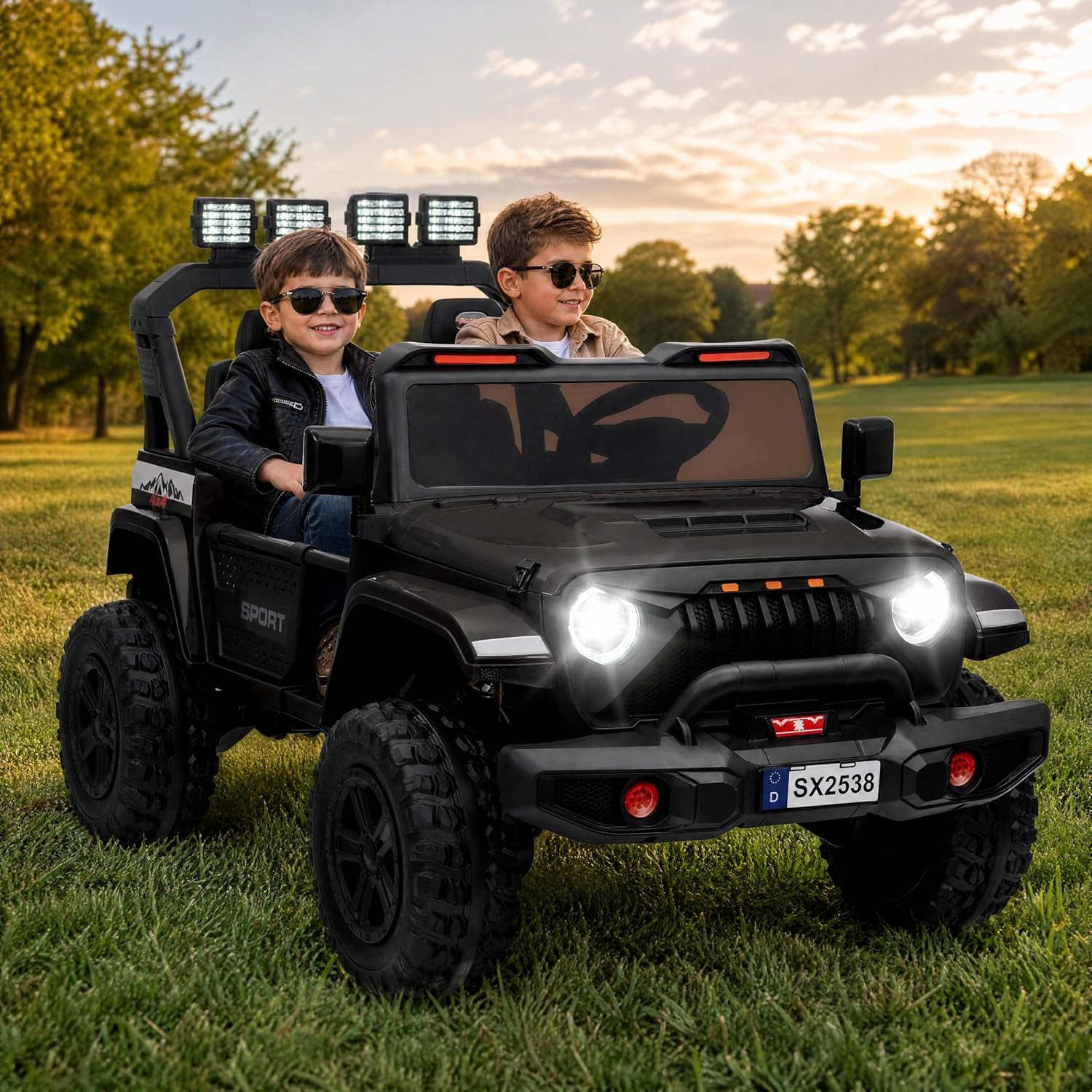 GarveeLife 24V Ride on Toys, 2 Seater Kids Ride on Truck Car, Parent Remote Control, 4WD 800w Motor, 3 Adjustable Speeds, Built-in Music Player, Kids Electric Ride on Toys with Easy Assembly, Black