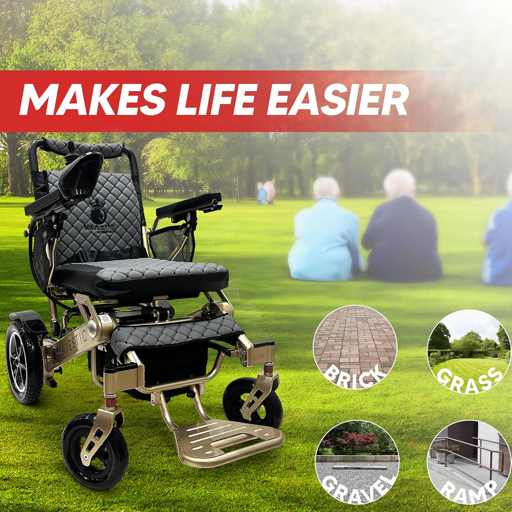 Electric Wheelchairs for Adults, 350 lbs Capacity, Up to 13 Miles Range, Lightweight Wheelchair for Seniors,Remote Controlled Wheel Chair, All Terrain, Airline and Cruise Approved, IQ-7000 by Majestic