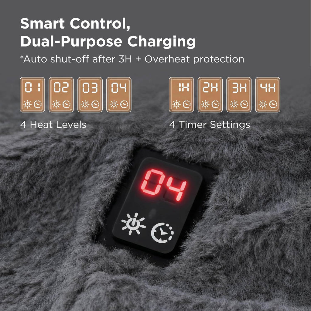 Bedsure Portable Heated Wearable Blanket Hoodie - Faux Cashmere Electric Blanket with 20000mAh Battery Pack, Cordless USB Heated Throw, Winter Gifts for Women, 4 Heat Levels & 4 Timers, 22'x43', Grey