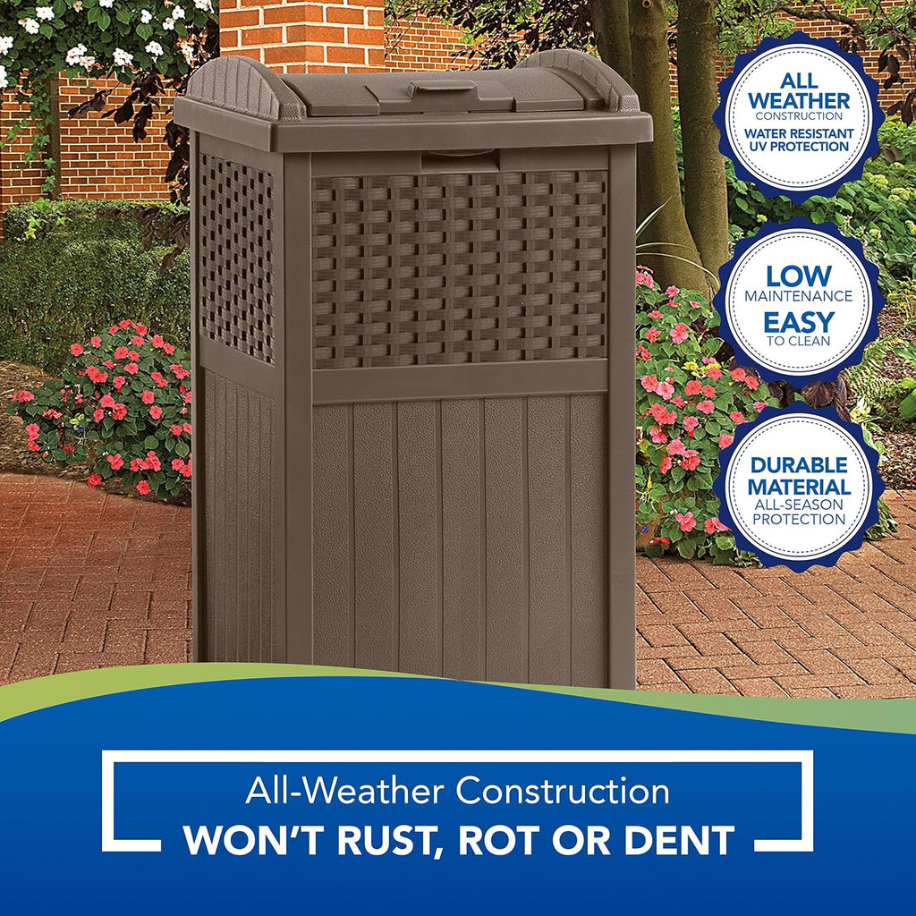 Suncast 73-Gallon Medium Deck Box and 33 Gallon Hideaway Can Resin Outdoor Trash