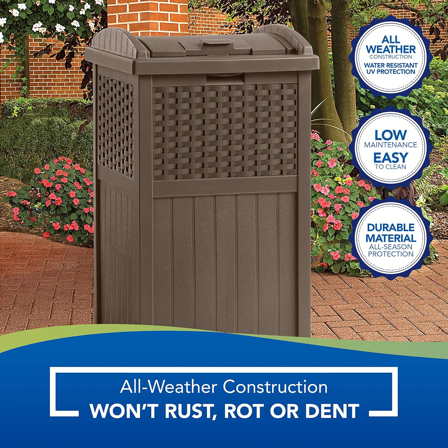 Suncast 73-Gallon Medium Deck Box and 33 Gallon Hideaway Can Resin Outdoor Trash