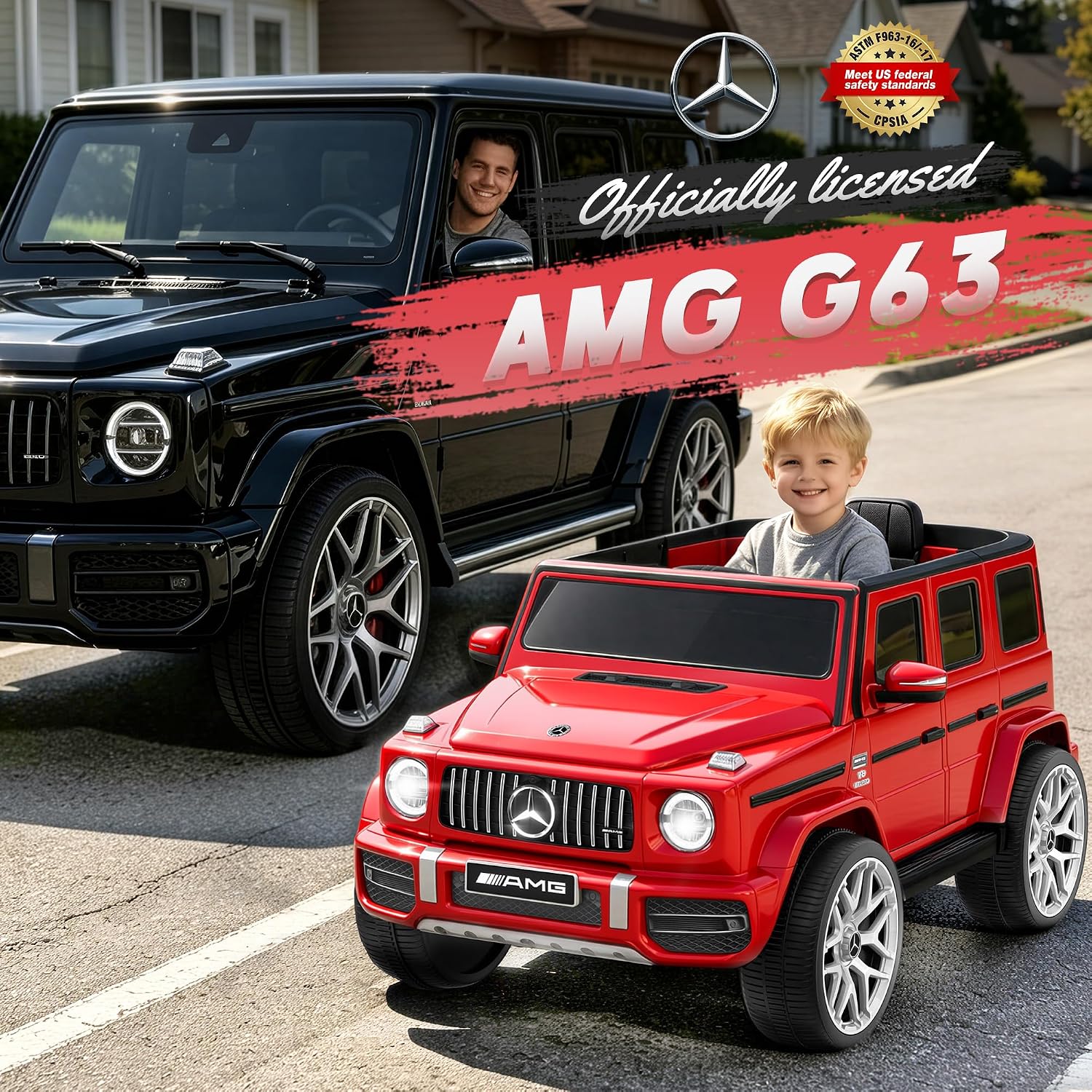 Licensed Mercedes Benz G63 Kids Electric Car, 12V G Wagon Ride on Car w/Safety High Window, Remote Control, 3 Speeds, Music Player, Horn & LED Lights for Toddlers (Red)