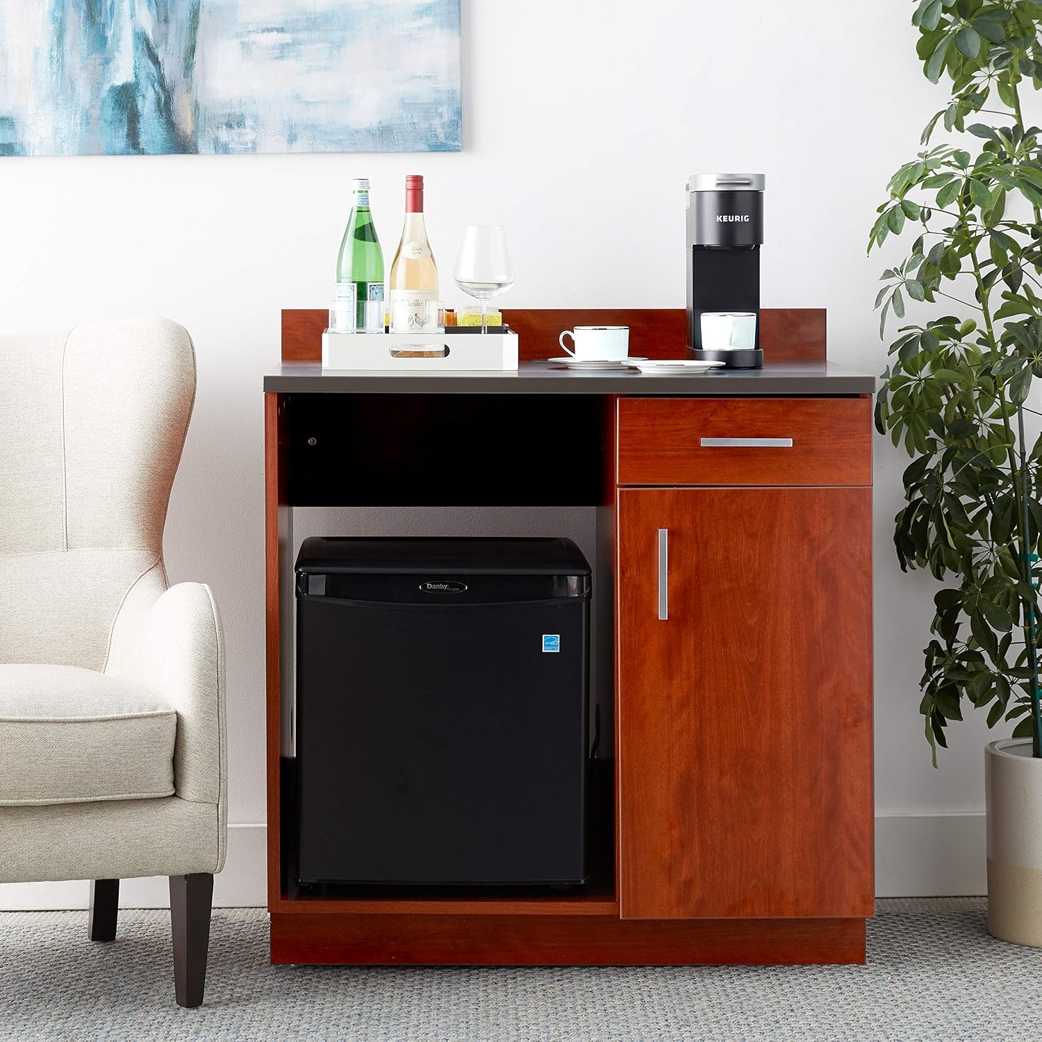 Safco Products 1705MH Modular Hospitality Breakroom Base Cabinet, Appliance, Mahogany Base, Rustic Slate Top, Mahogany Base