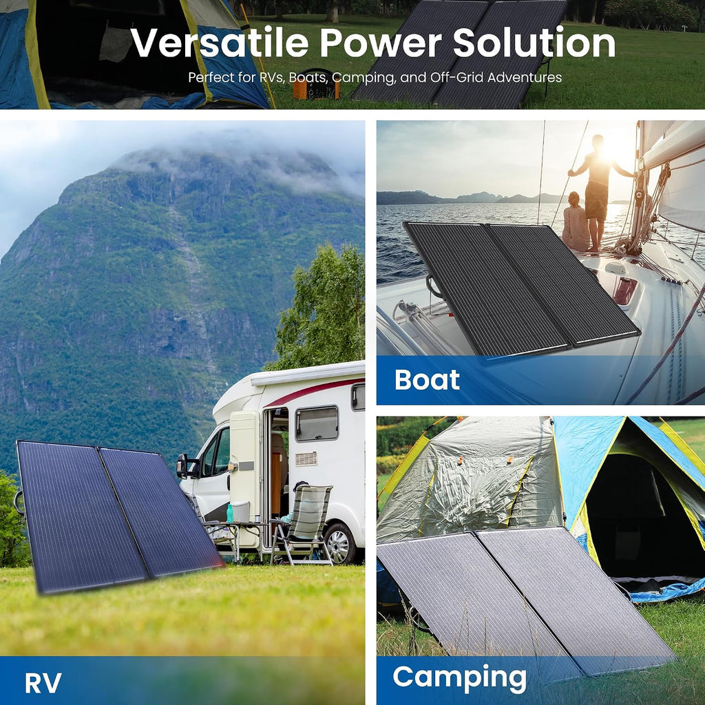 200W Portable Solar Panel Kit with 20A Waterproof PWM Controller, Foldable and Lightweight for RV, Camping, Boats, and Off-Grid Systems