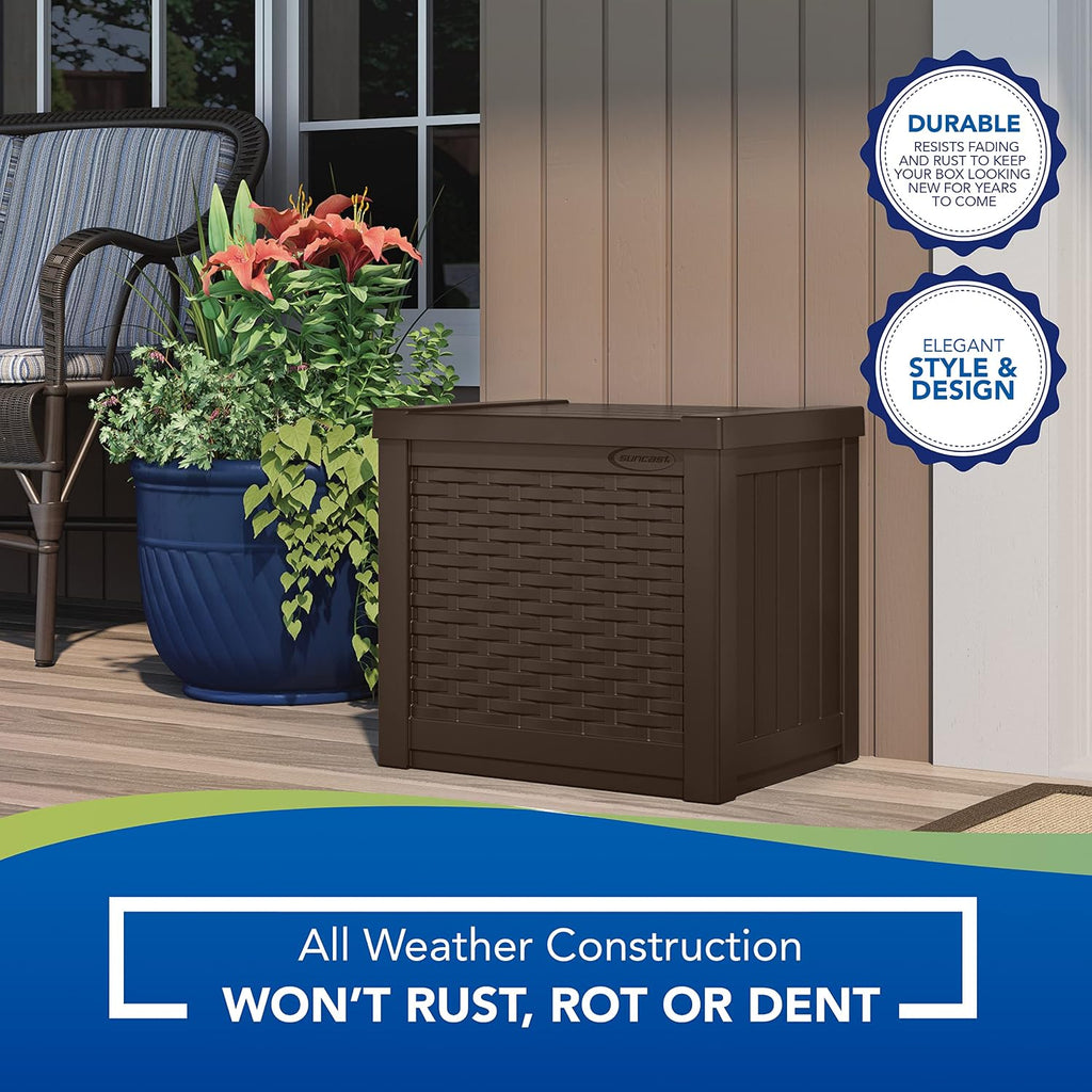 Suncast Resin Wicker 99 Gallon and 22 Gallon Storage Containers Bundle | 2-Piece Set
