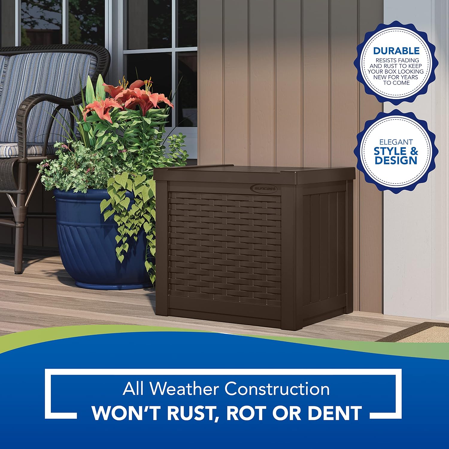 Suncast Resin Wicker 99 Gallon and 22 Gallon Storage Containers Bundle | 2-Piece Set