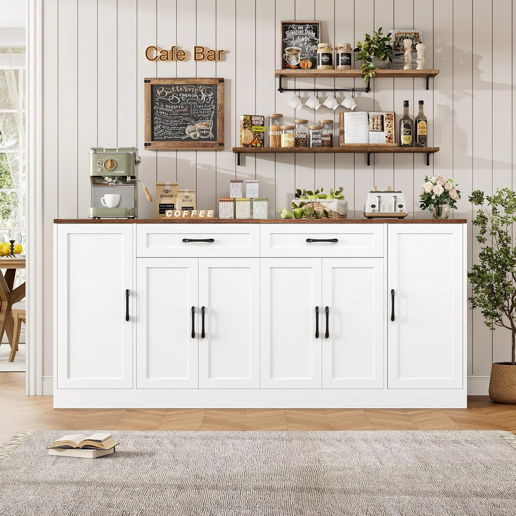 BOTLOG 71' Large Buffet Cabinet with Storage, Sideboard Buffet Cabinet with Adjustable Shelves and 6 Soft-Close Doors, Wood Coffee Bar Console Table for Kitchen, Dining Room, White