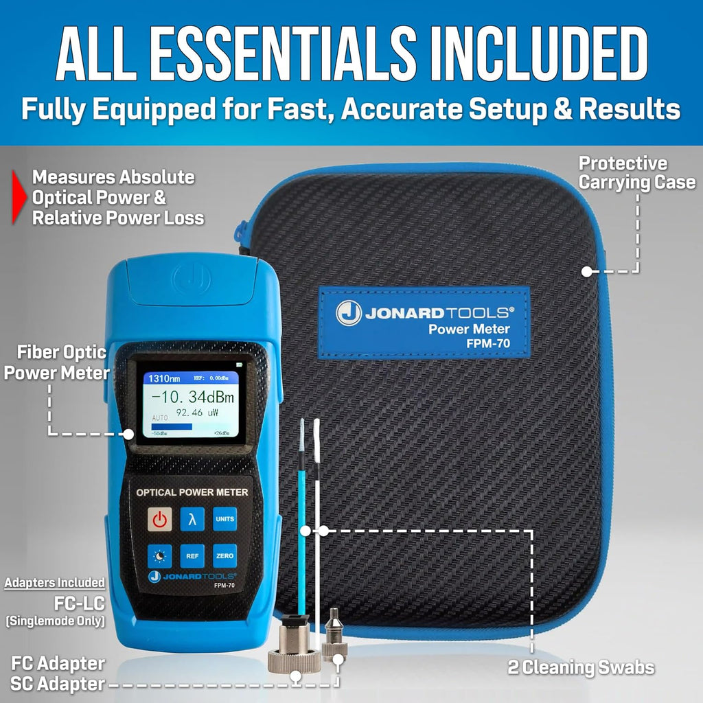 Jonard Tools FPM-70 Fiber Optic Power Meter (-70 to +6 dBm) with FC/SC/LC Adapters