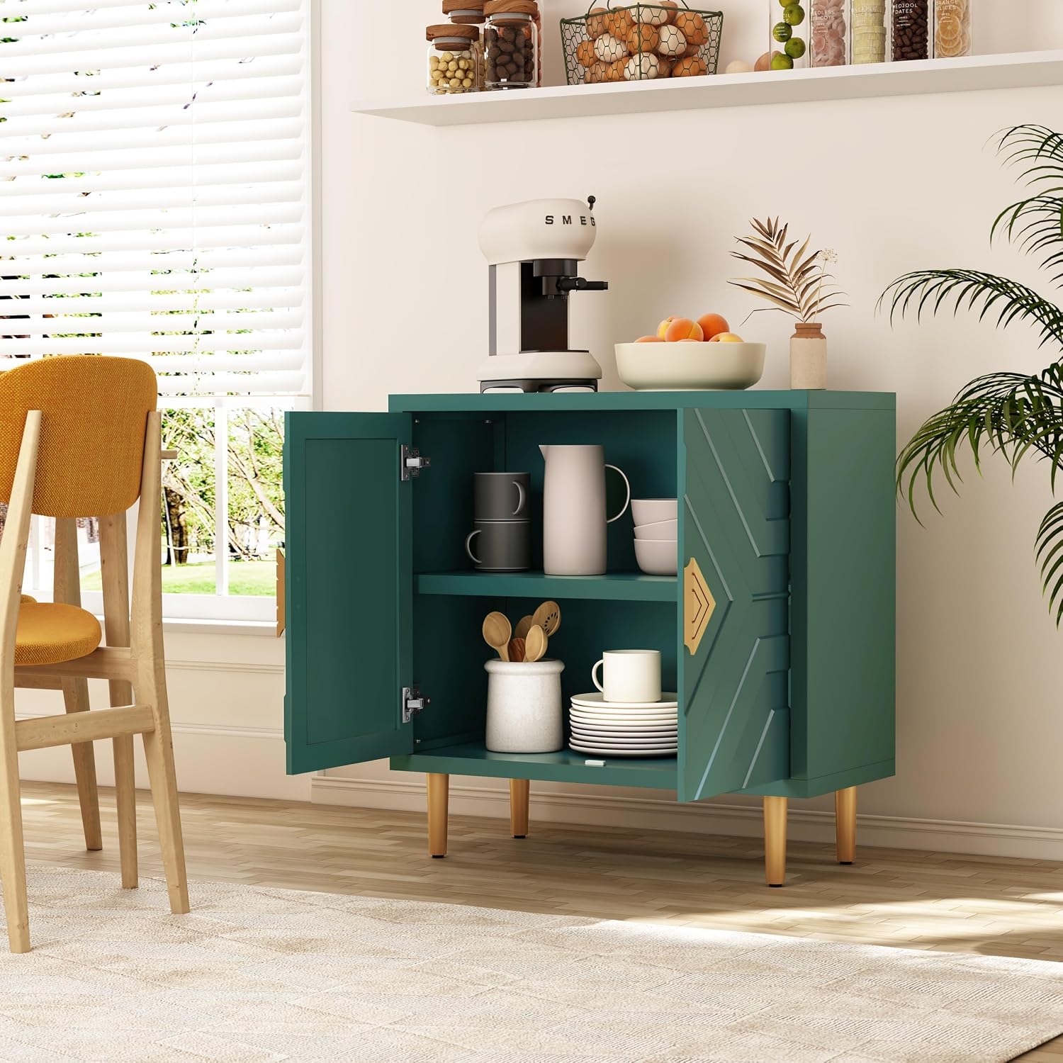 HLR Sideboard Storage Cabinet with 2 Doors, Accent Cabinet with Decorative Embossed Pattern Doors, Sideboard Buffet for Living Room, Kitchen, Dining Room, Hallway