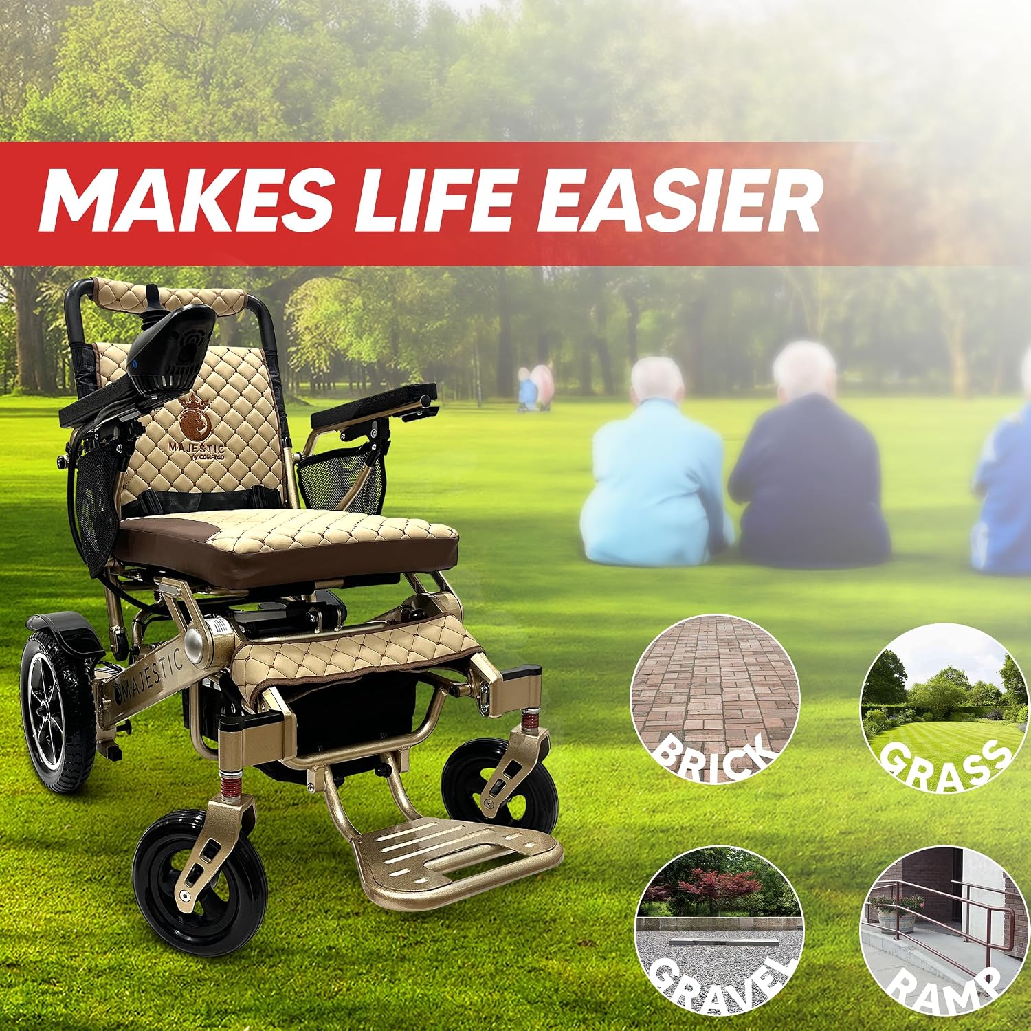Electric Wheelchairs for Adults, 350 lbs Capacity, Up to 13 Miles Range, Lightweight Wheelchair for Seniors,Remote Controlled Wheel Chair, All Terrain, Airline and Cruise Approved, IQ-7000 by Majestic