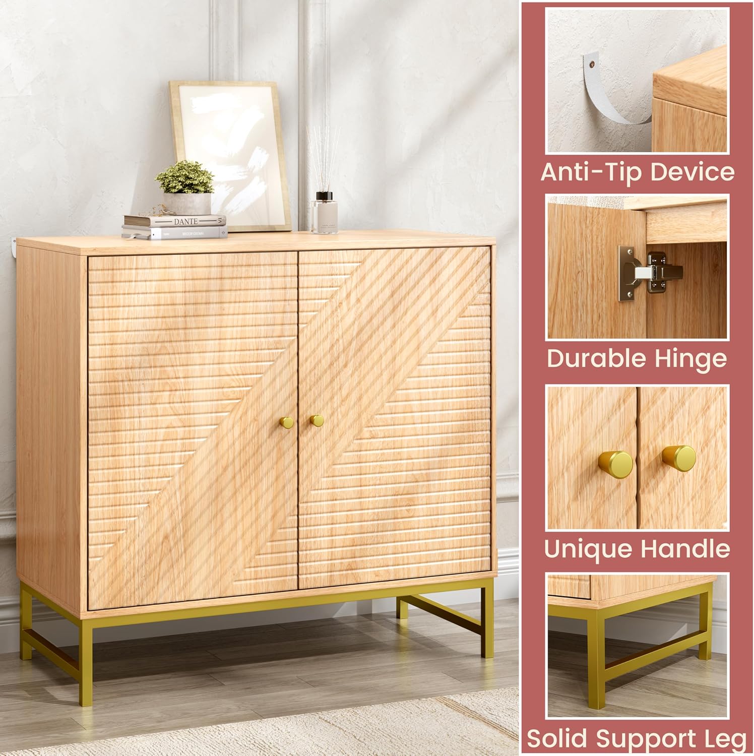 Storage Cabinet with Doors and Adjustable Shelf, Sideboard Buffet Cabinet with Storage, Console Table & Credenza for Living Room, Kitchen, Dining Room