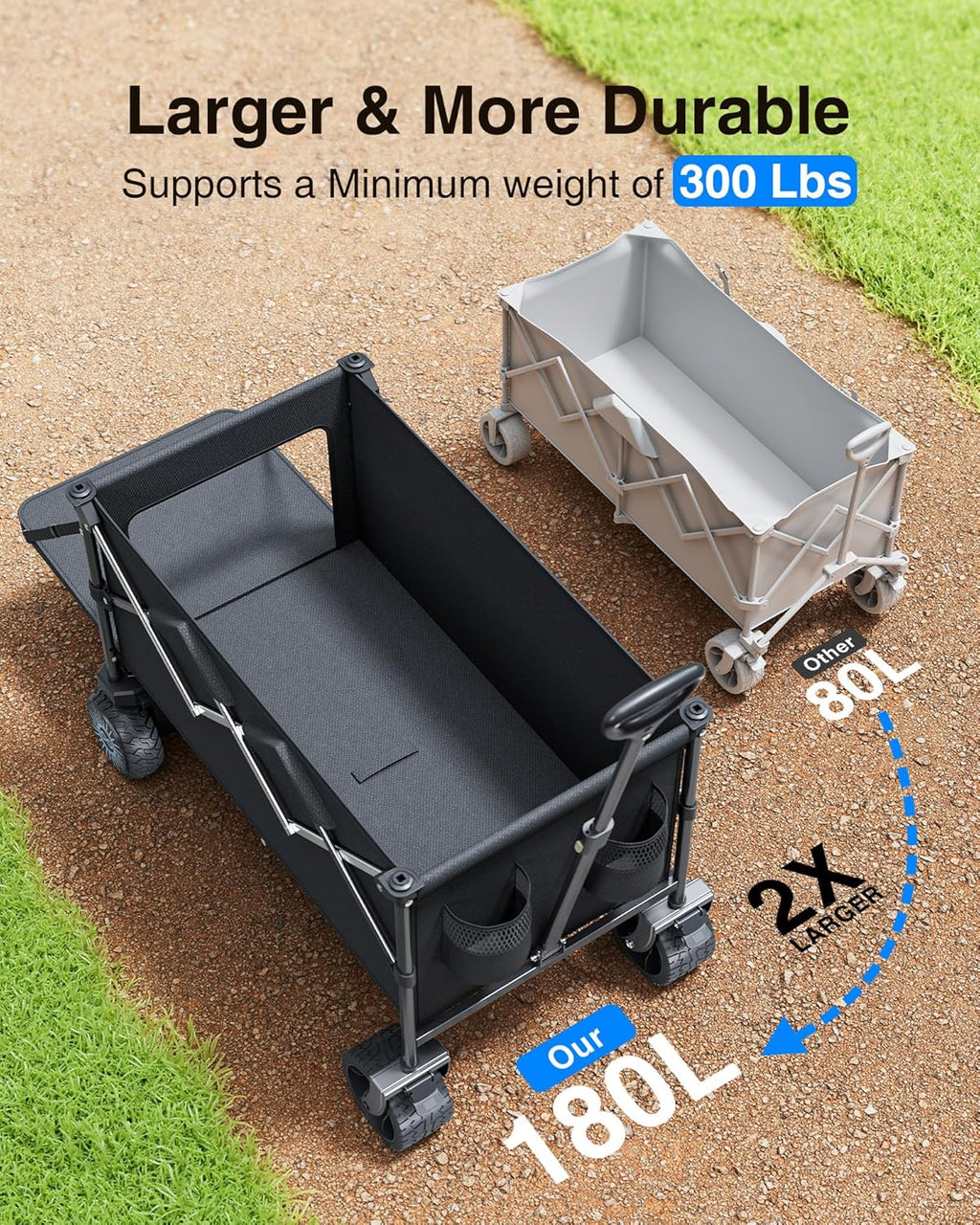 Everyfun Electric Utility Wagon Cart–330 lb Load, 180 L Foldable Beach Wagon with Remote, 4-Speed, All-Terrain Wheels for Camping, Beach, Garden & Shopping, Black