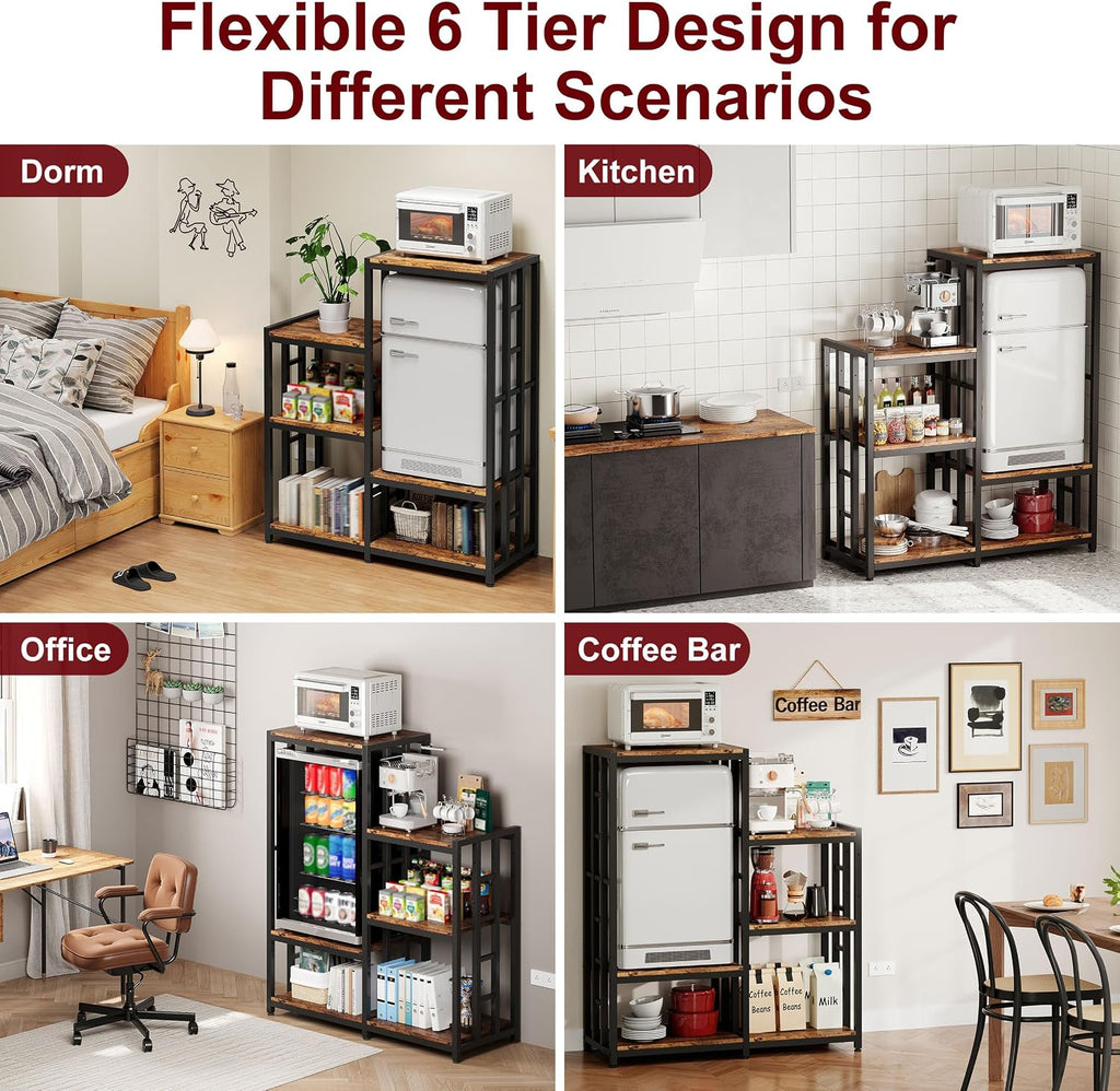 Mini Fridge Stand Coffee Bar Cabinet Station With Small Refrigerator Insert Storage Space, Shelf Organizer For Dorm Microwave To Sit On, Baker Rack for Office, Big Table To Go Over Hide Minifridge