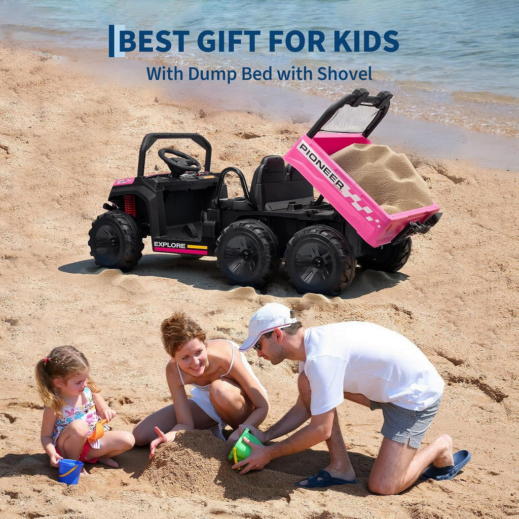 24V 2 Seater Ride on Dump Truck, 4WD Electric Car with Remote Control, Dump Bed, 3 Speed Modes, Music Player, RideToy for Boys & Girls Gift