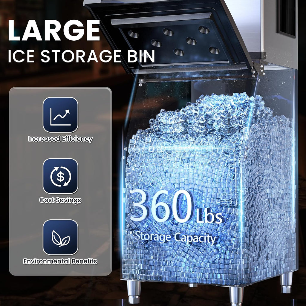 Coolake Commercial Ice Maker Machine 450lbs with 360lb Large Storage, 22 Inch Full Cube Air Cooled Stainless Steel Freestanding Ice Machine for Restaurant Church Hotel, DOE ETL Listed